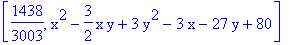 [1438/3003, x^2-3/2*x*y+3*y^2-3*x-27*y+80]